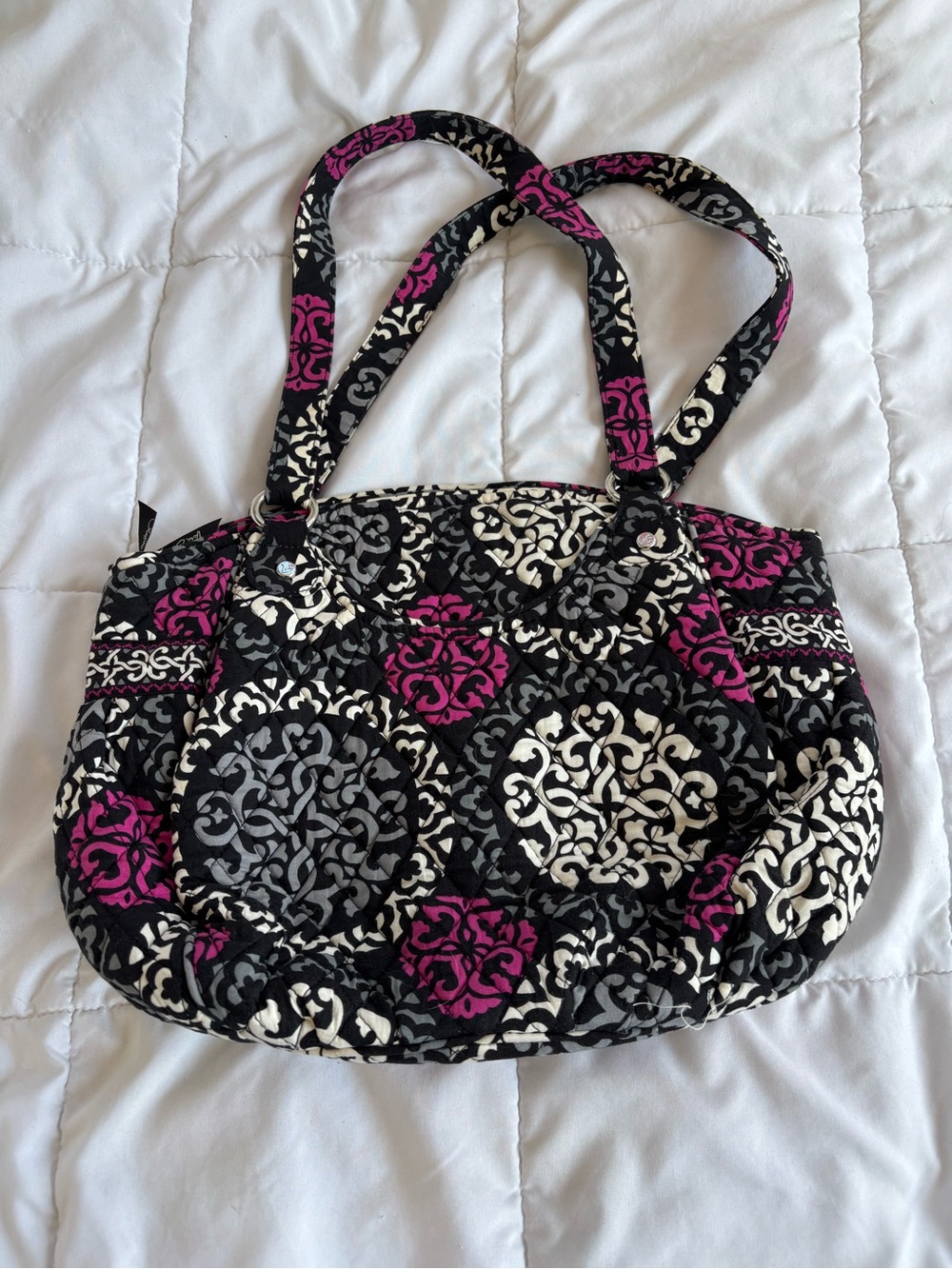 Vera Bradley Glenna Shoulder Bag Canterberry Magenta Black Pink Quilted Retired